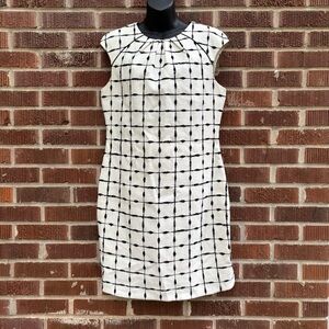BADGLEY MISCHKA Dress Sz 12 Belle White Black Windowpane Print Cap Sleeve Retro